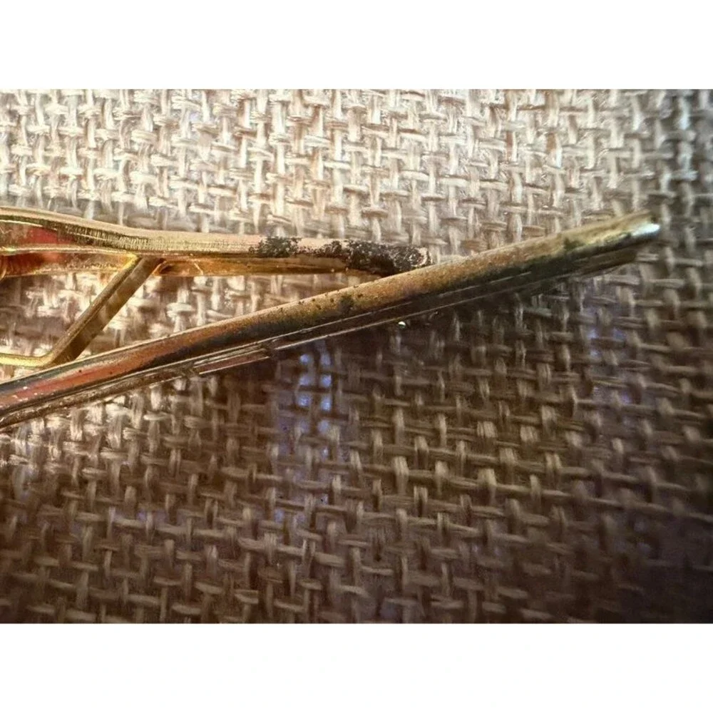 Vintage Mid-Century Modern Gold Tone Men's Tie Clip Faux Tortoiseshell Enamel